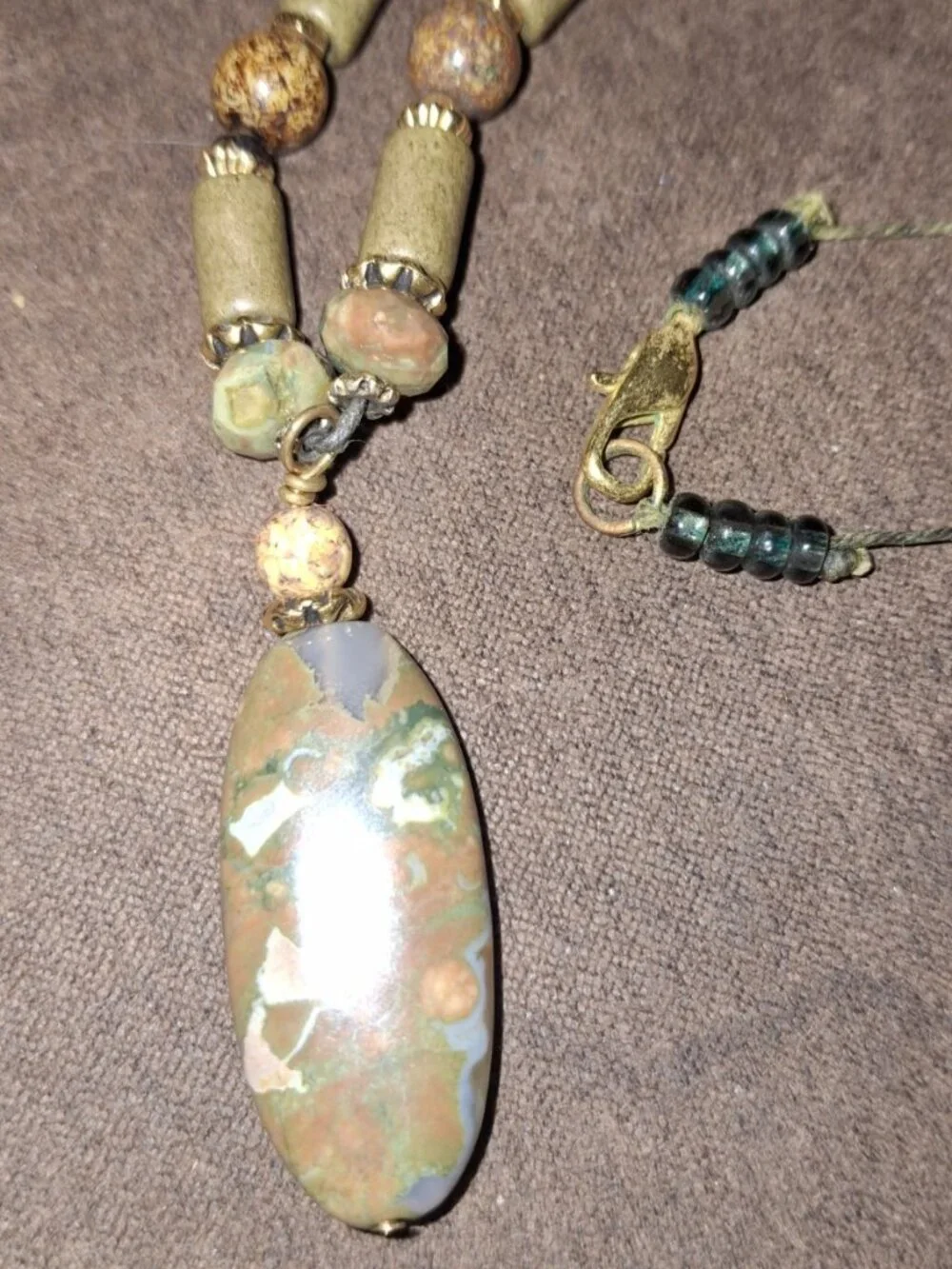 Rhyolite Jasper Gemstone long beaded Pendant Necklace Jewelry Gift